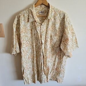 Vintage Campia Moda Cotton Short Sleeve Button Shirt Hawiian Tan Green Pink XXL
